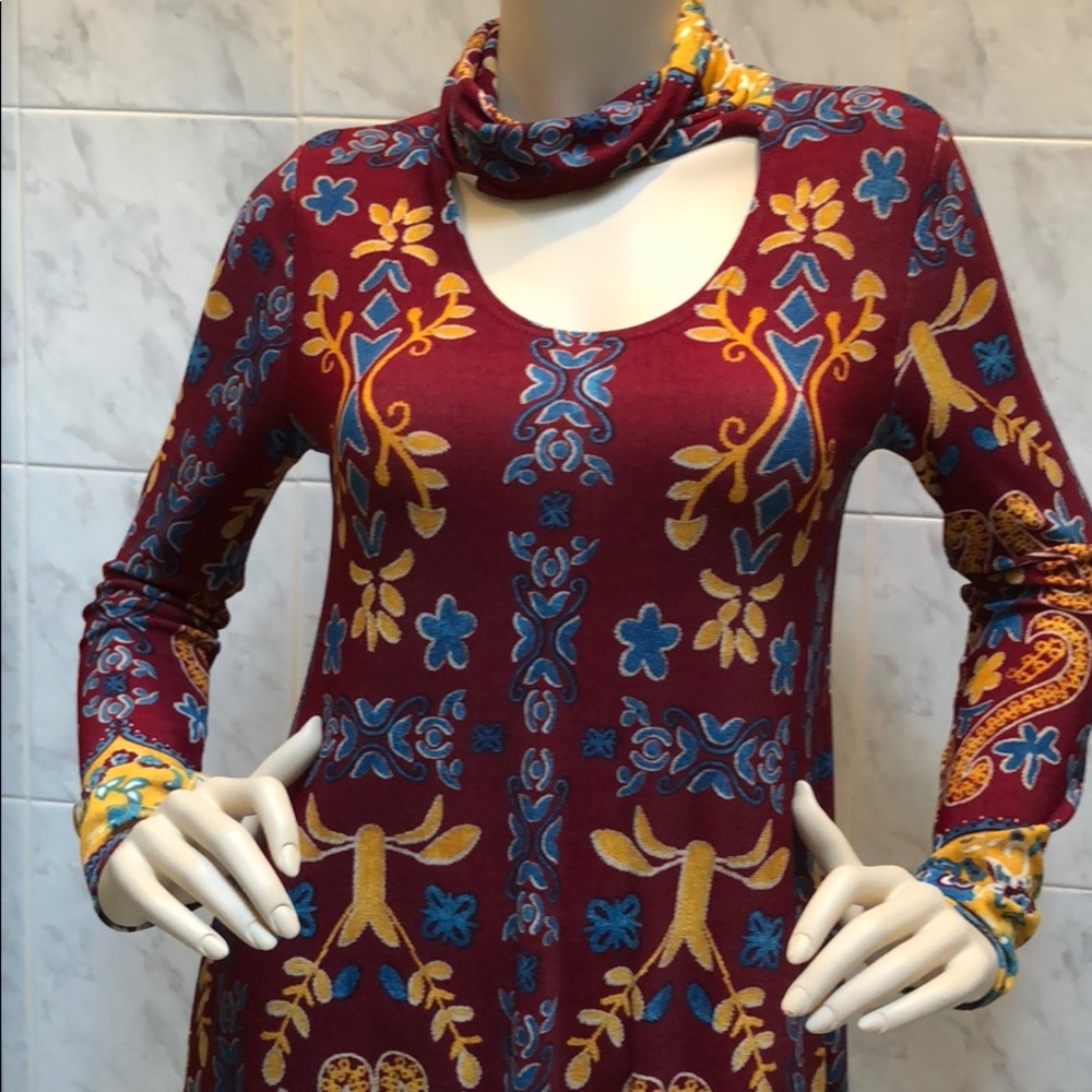 WINE MUSTARD PRINT DRESS - Picture 5 of 8